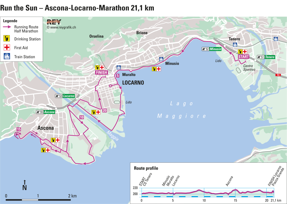 Parcours du semi-marathon Ascona-Locarno Parcours Semi-marathon